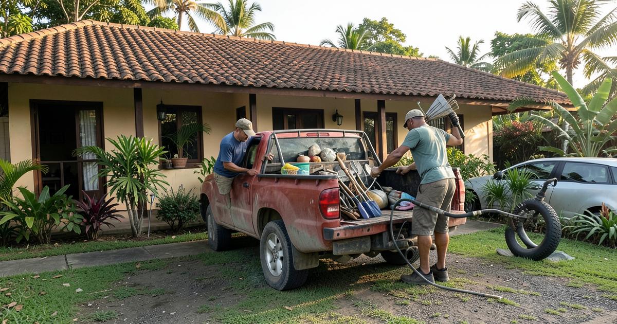 Cuidadora paseando dos perros en un parque de Costa Rica